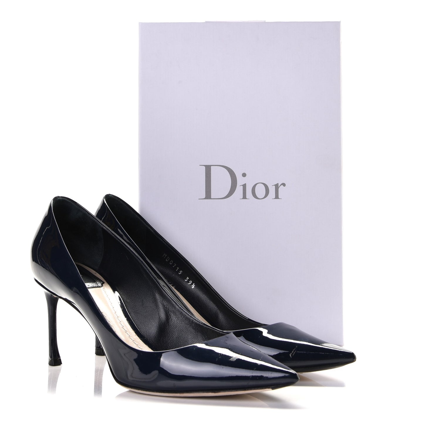 Patent Dioressence Pointed Toe 70mm Pumps 39.5 Marine
