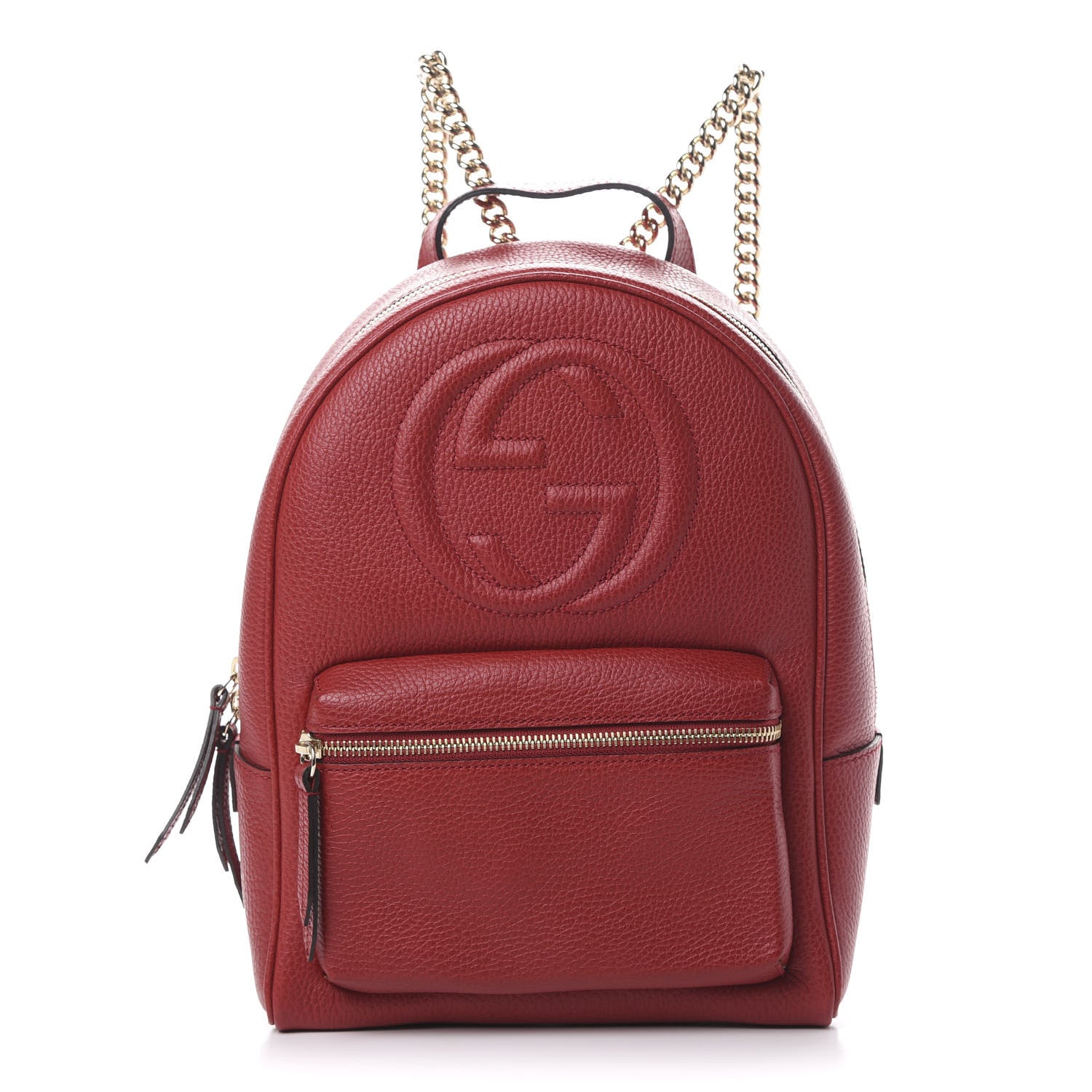 Gucci Pebbled Calfskin Soho Chain Backpack Hibiscus Red 1 of 9