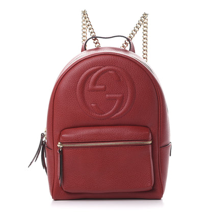 Gucci Pebbled Calfskin Soho Chain Backpack Hibiscus Red 1 of 9