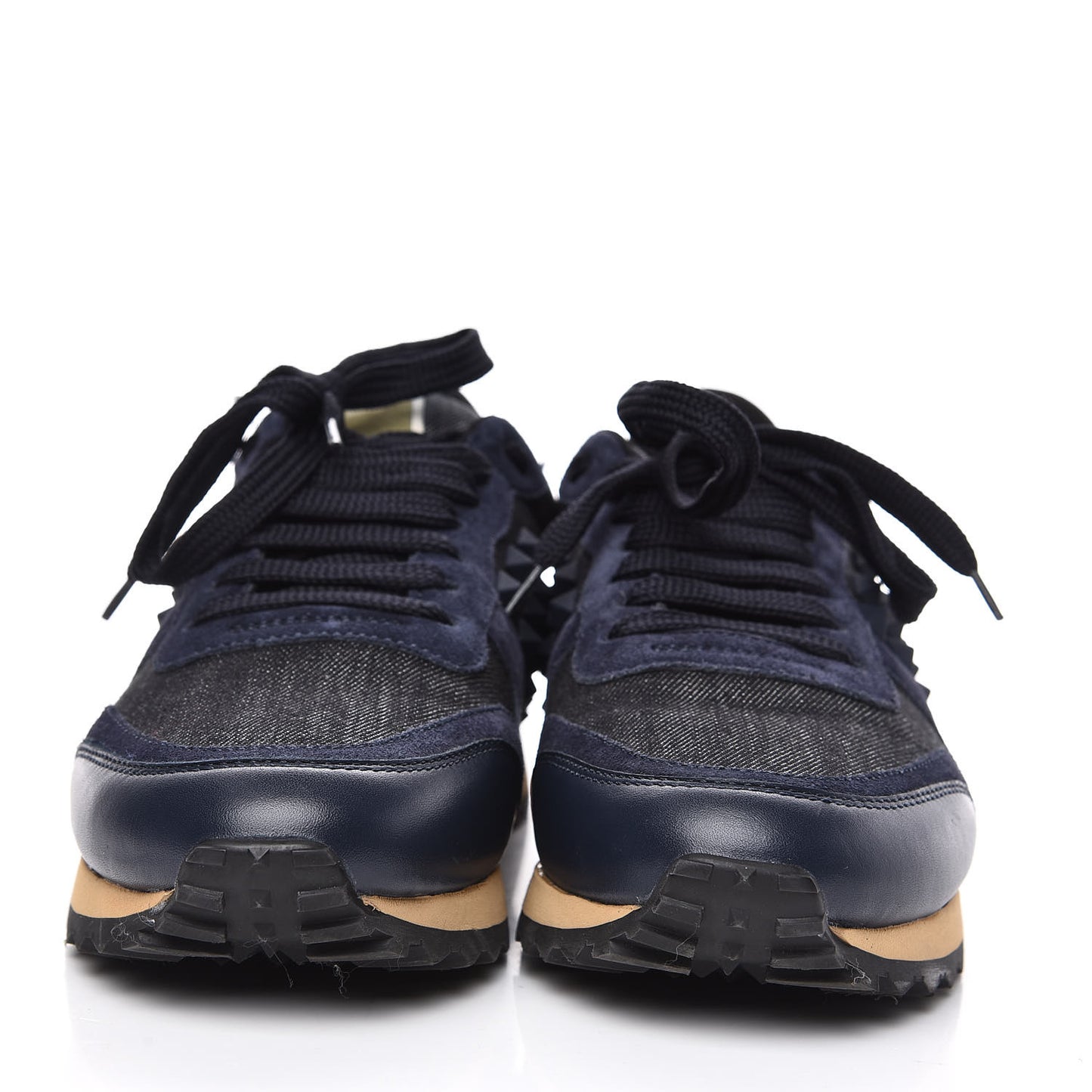 Denim Calfskin Suede Womens Rockstud Sneakers 36 Deep Denim