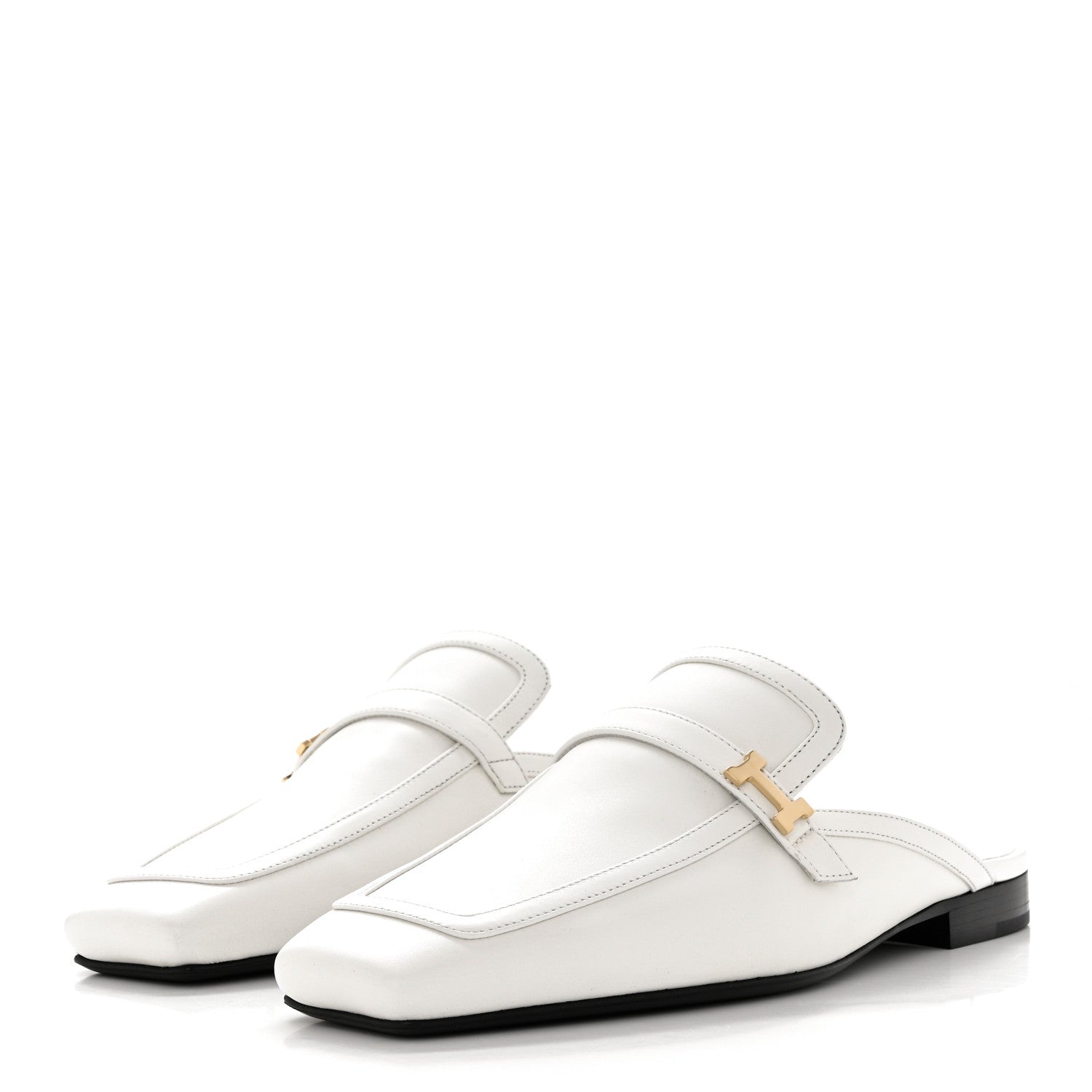 Hermes Calfskin Womens Groupie Mules 37 White 3 of 9