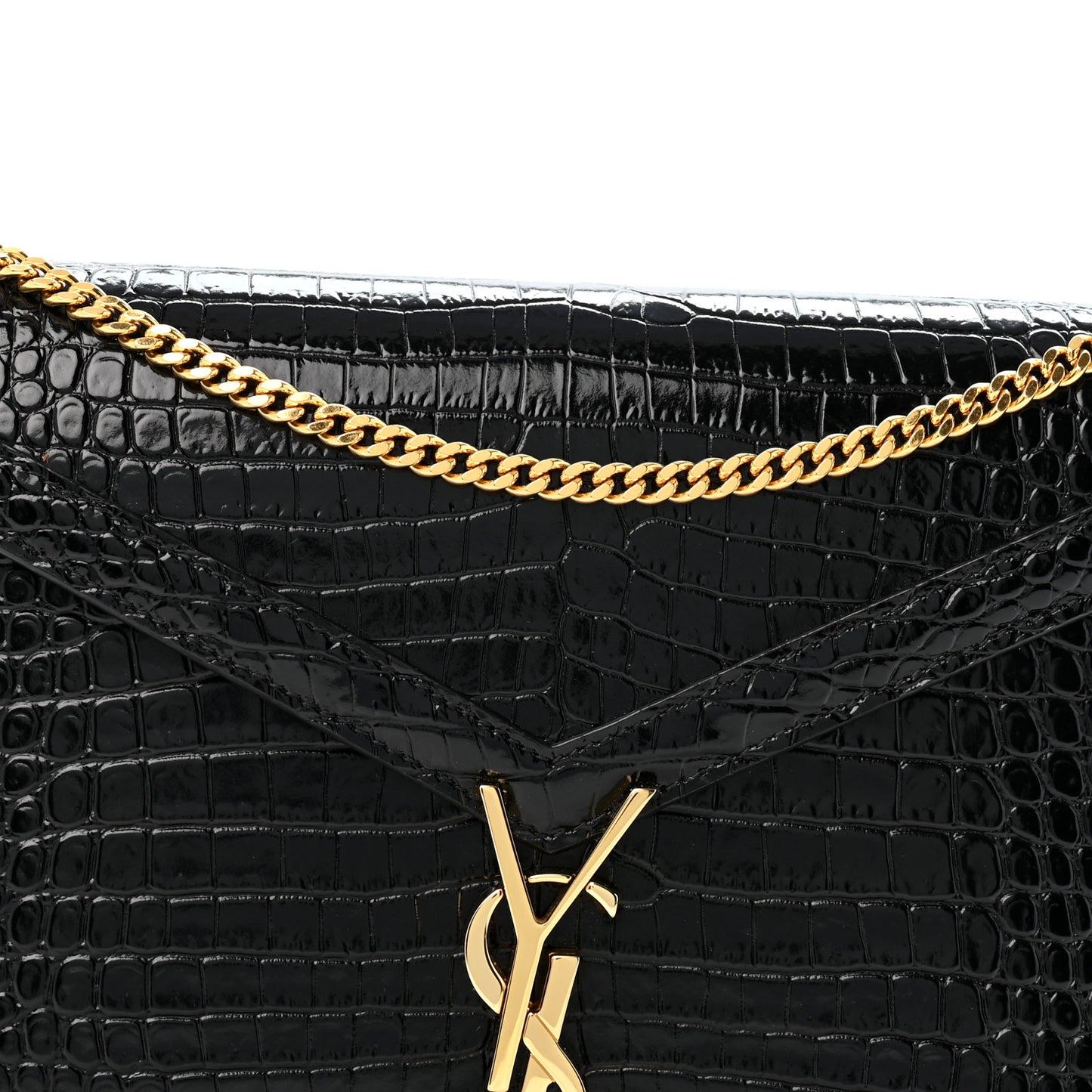 Calfskin Crocodile Embossed Monogram Cassandra Clasp Bag Black Rouge Legion