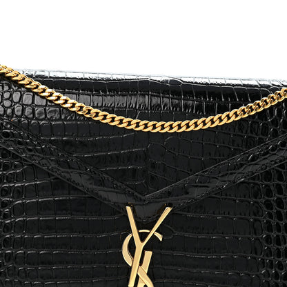 Saint Laurent Calfskin Crocodile Embossed Monogram Cassandra Clasp Bag Black Rouge Legion 8 of 12