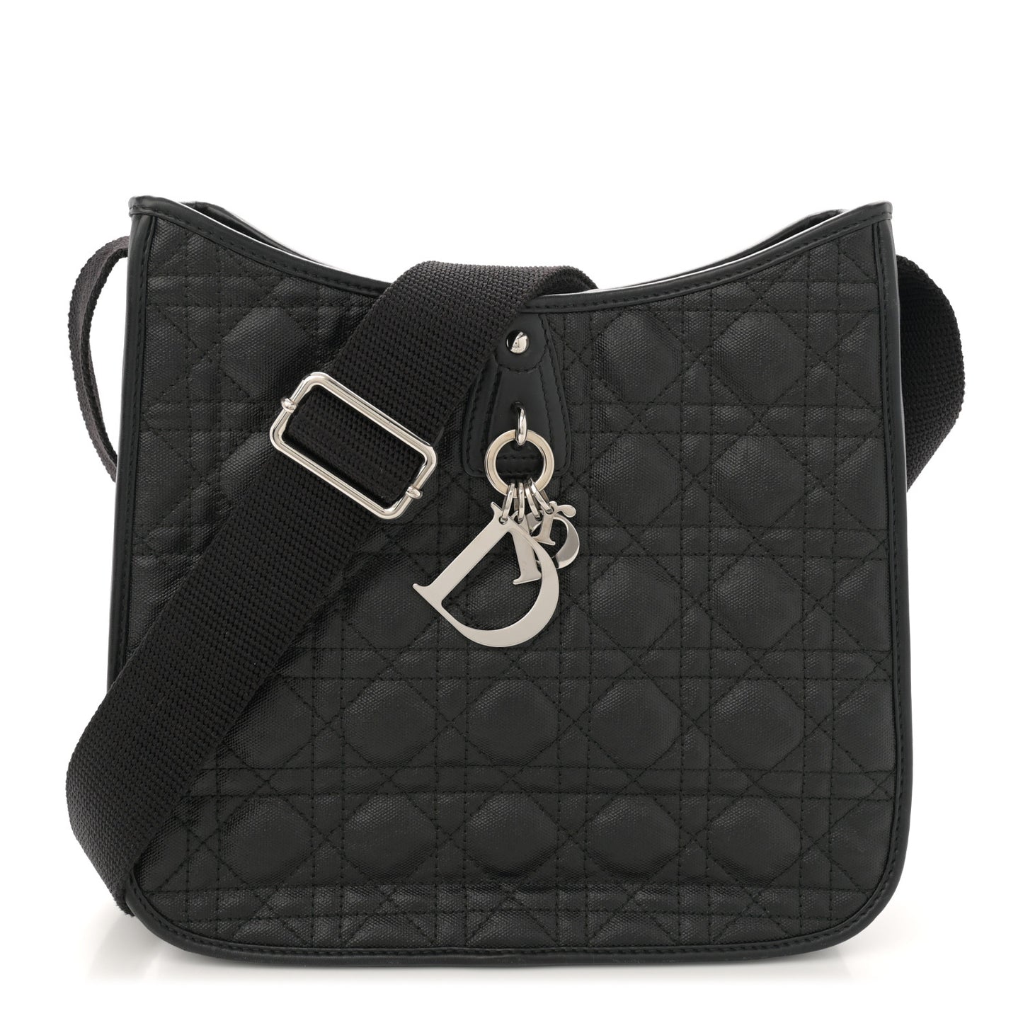 Coated Canvas Cannage Crossbody Bag Black