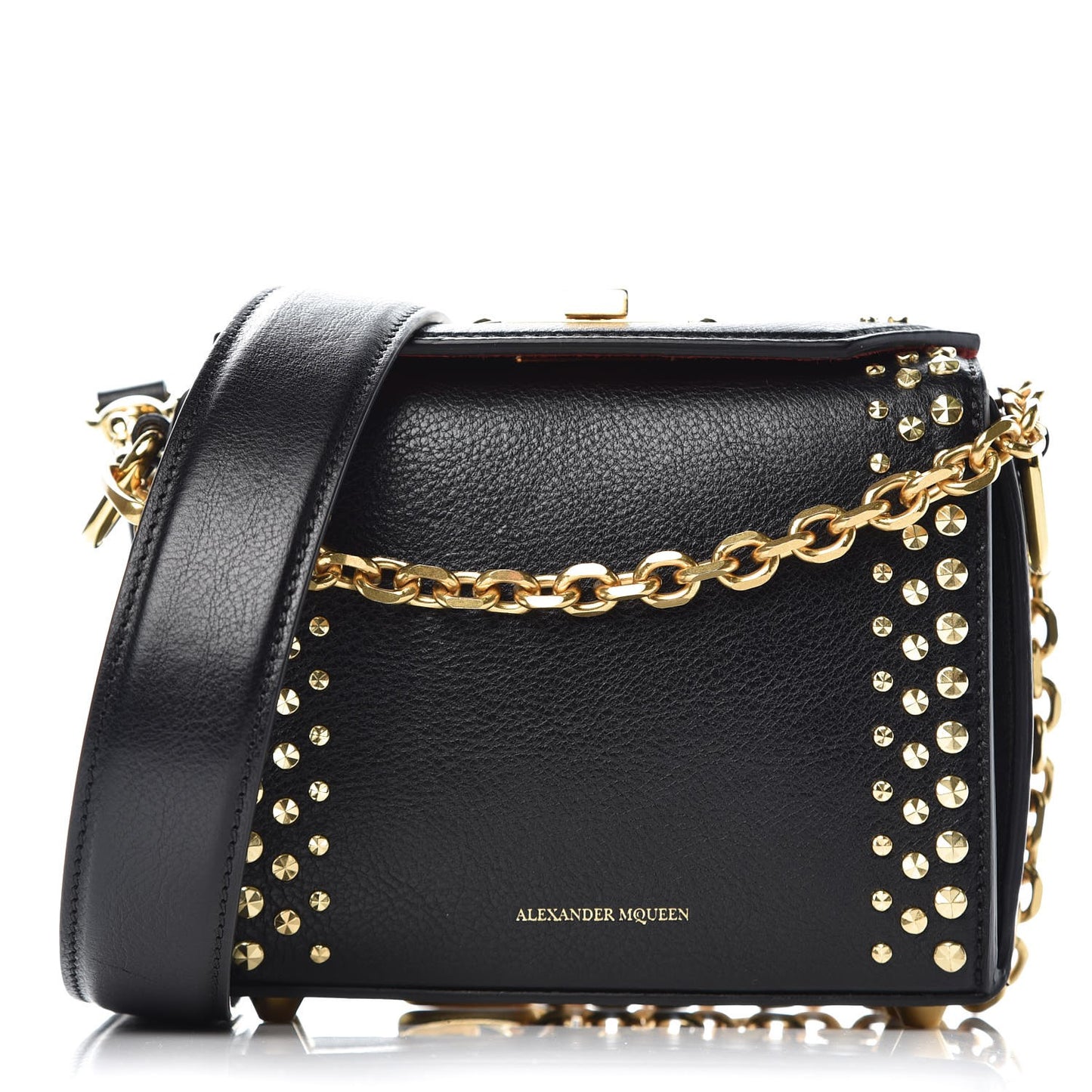 Grained Calfskin Studded Box Shoulder Bag 16 Black