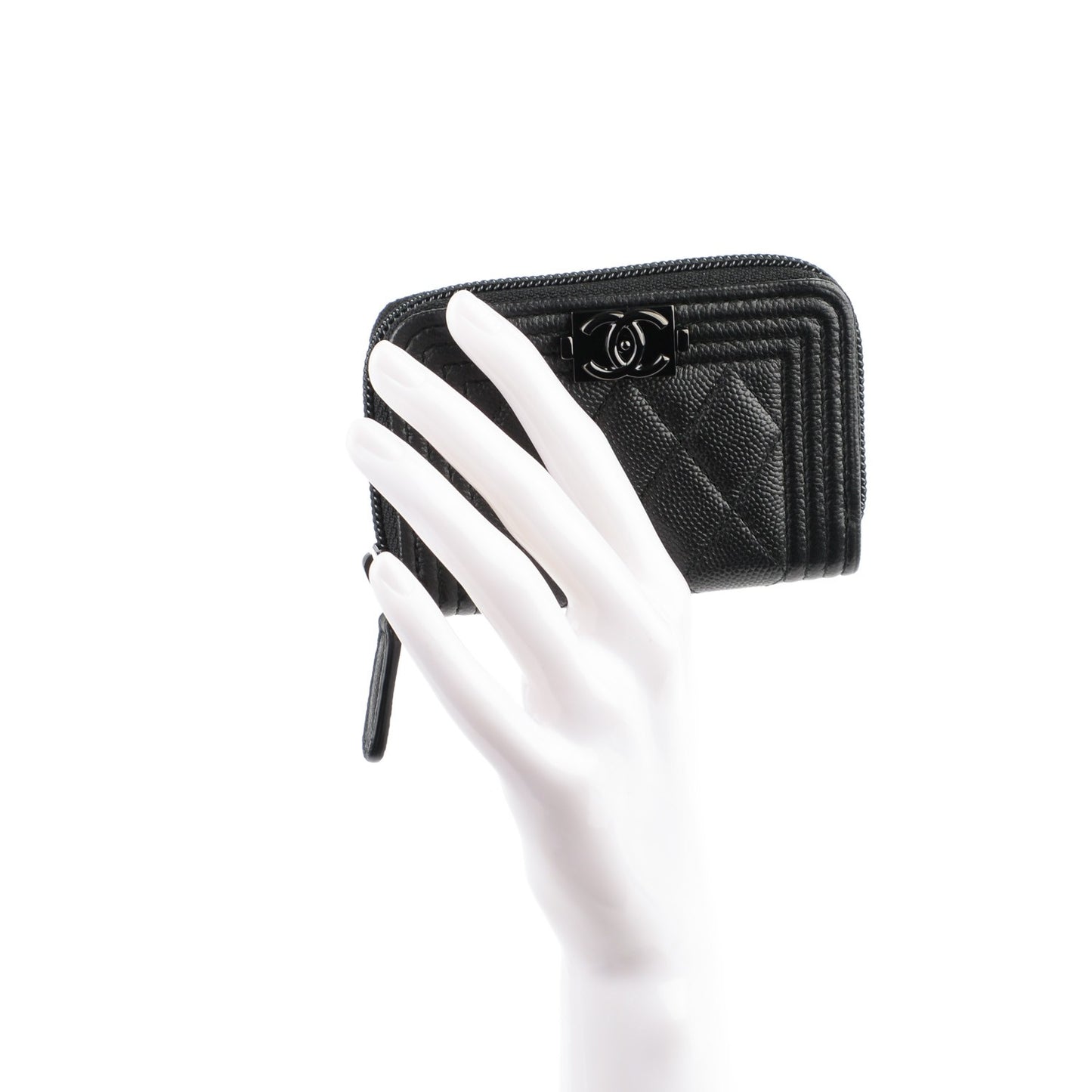 Caviar Quilted Boy Zip Around Coin Purse Wallet Black