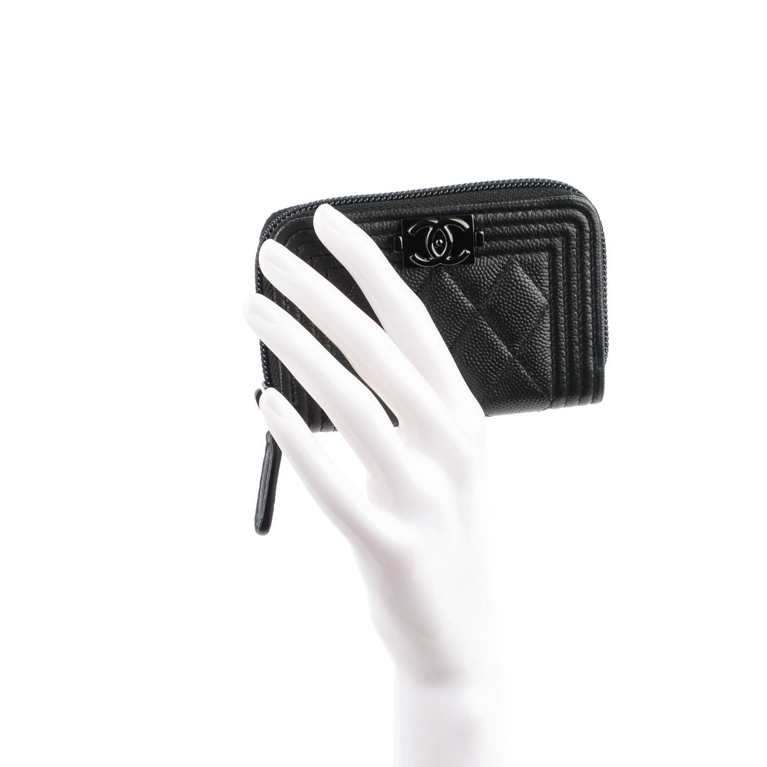 Chanel Caviar Quilted Boy Zip Around Coin Purse Wallet Black 2 of 7