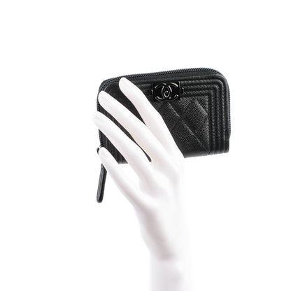 Chanel Caviar Quilted Boy Zip Around Coin Purse Wallet Black 2 of 7