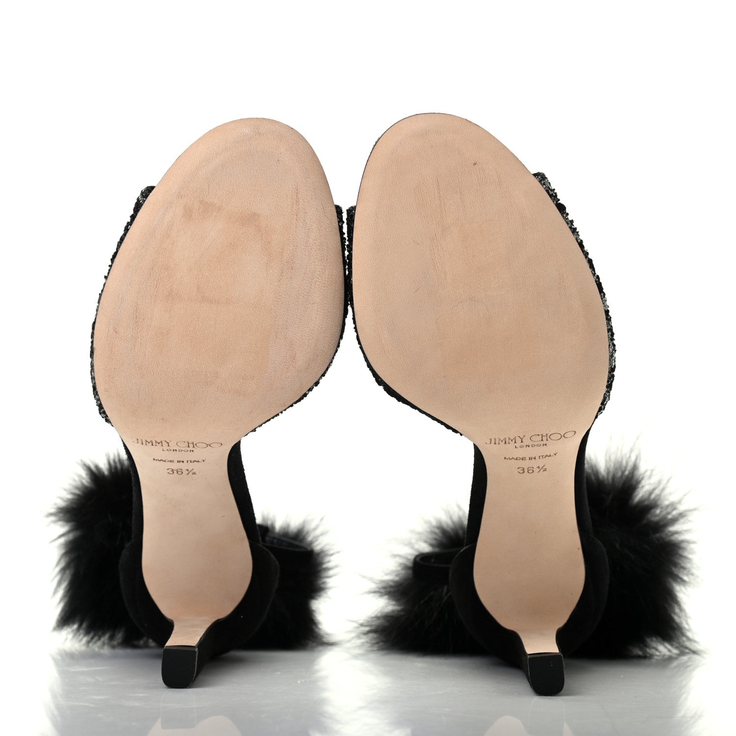Jimmy Choo Velvet Fox Fur Suri 100 Ankle Strap Sandals 36.5 Anthracite Black 5 of 7