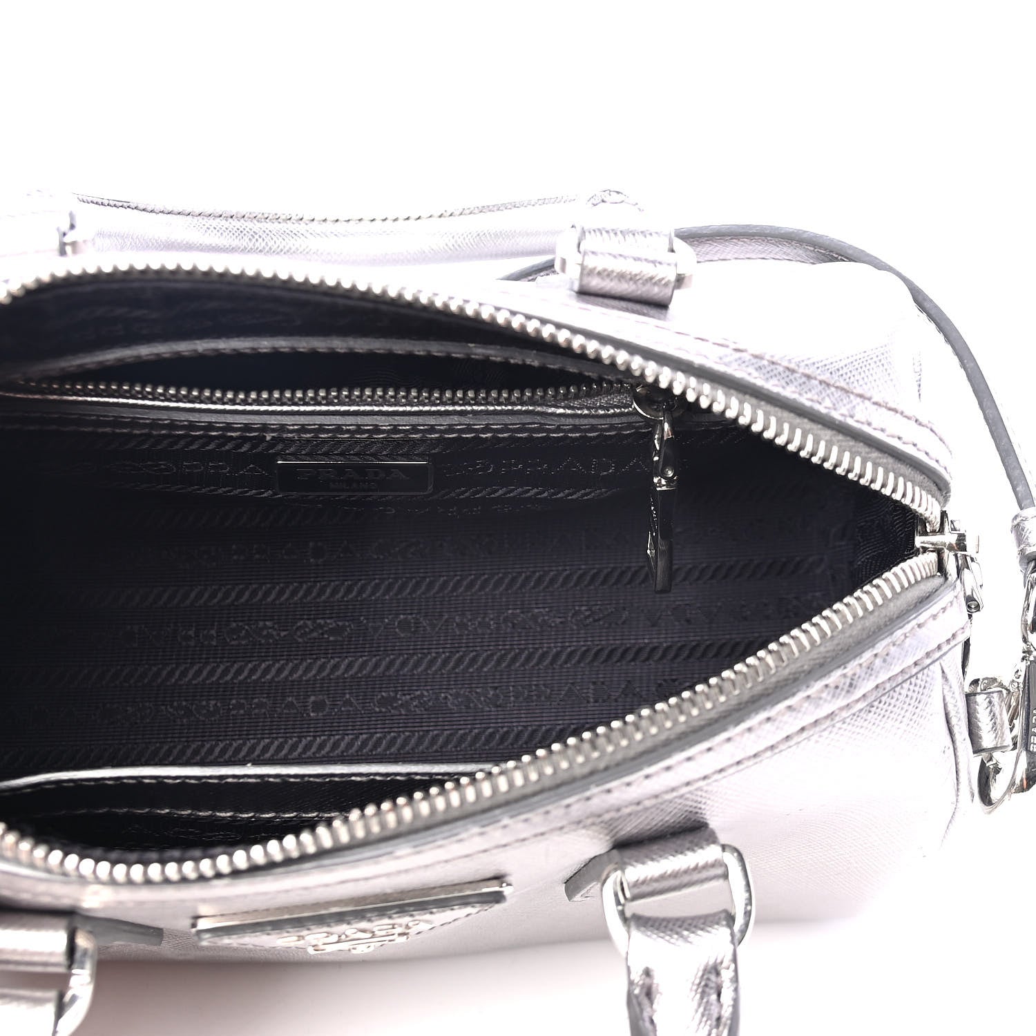 Prada Metallic Saffiano Mini Convertible Bowler Cromo 4 of 4