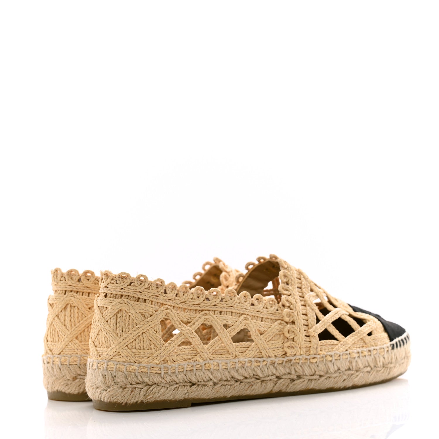 Chanel Woven Fabric Grosgrain CC Espadrilles 40 Beige Black 4 of 9