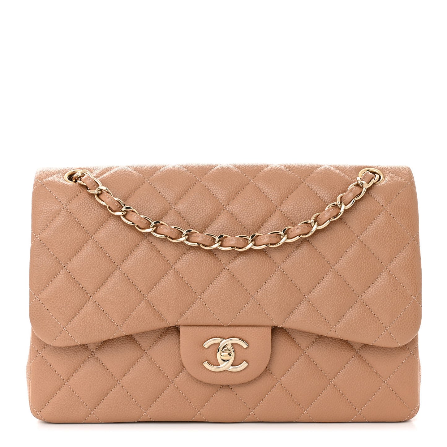 Caviar Quilted Jumbo Double Flap Beige
