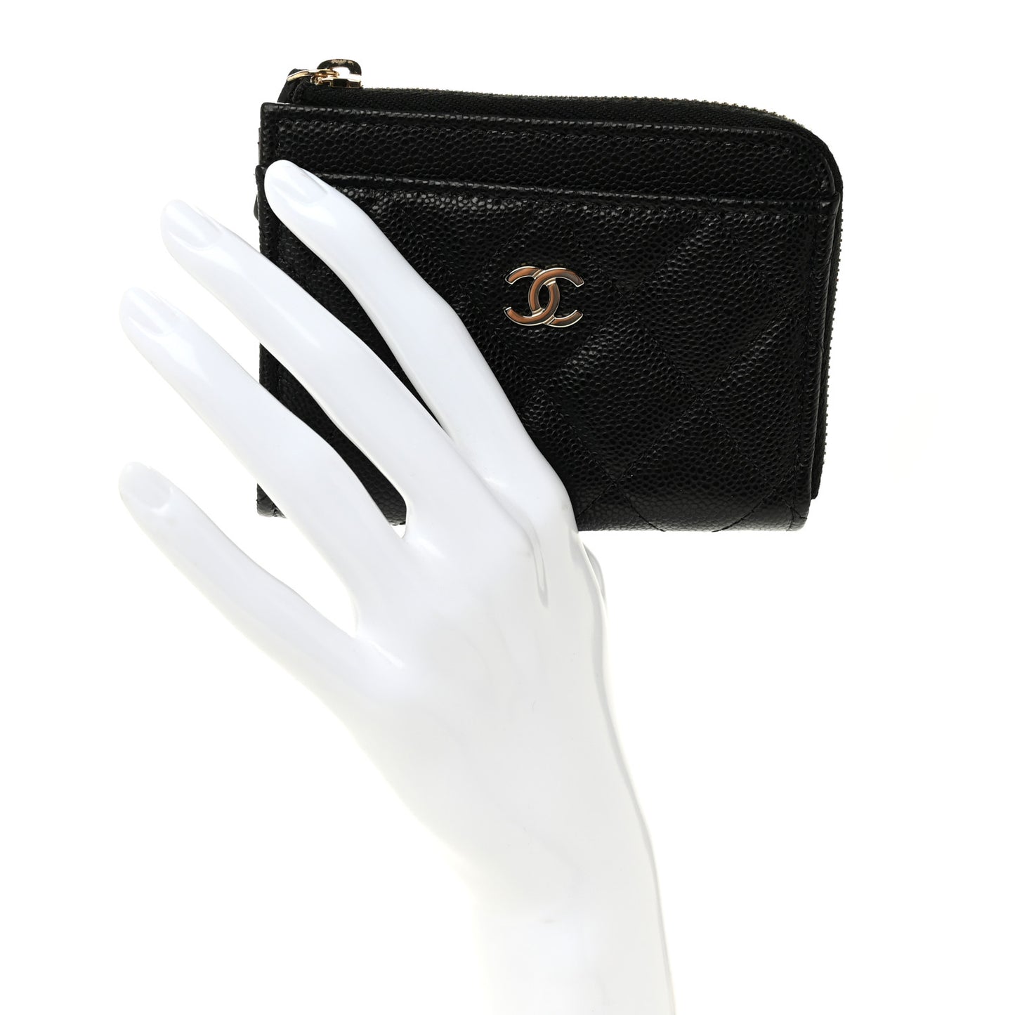 Caviar Quilted Flap Zip Card Holder Black