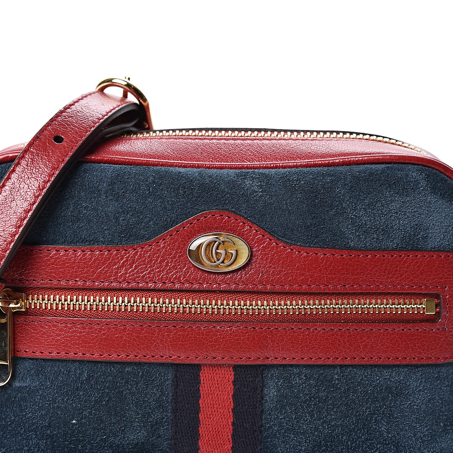 Gucci Suede Calfskin Web Mini Ophidia Shoulder Bag New Blue Romantic Cherry 7 of 9