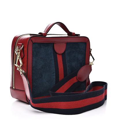 Gucci Suede Calfskin Web Small Ophidia Top Handle Shoulder Bag New Blue Romantic Cherry 2 of 12