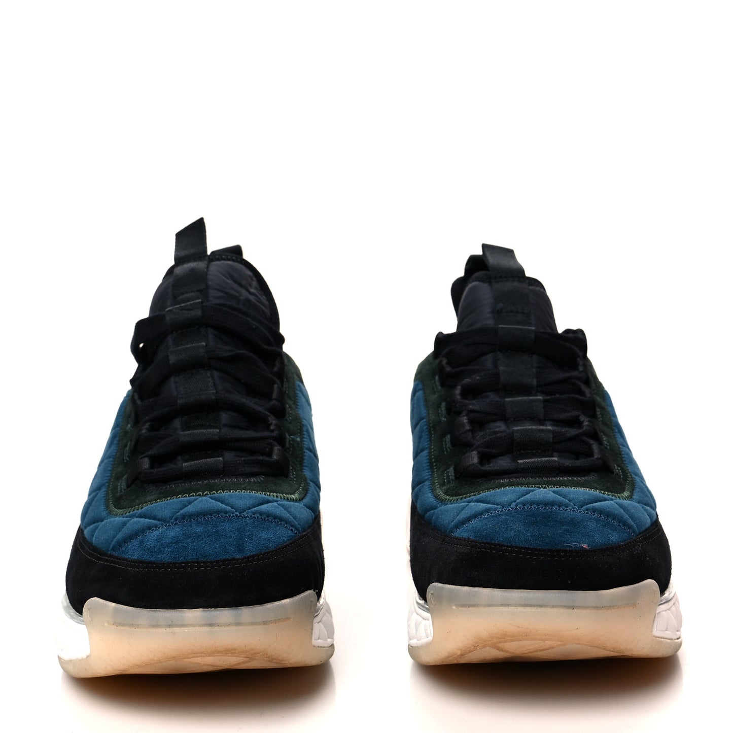 Velvet Calfskin Mixed Fibers Mens CC Sneakers 44 Blue Green
