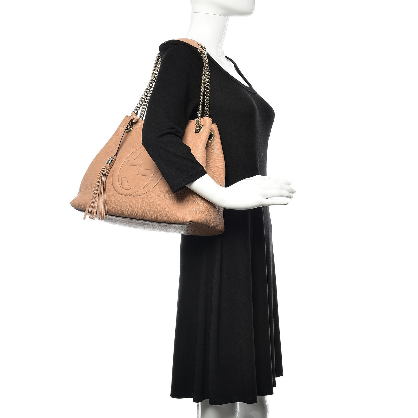 Pebbled Calfskin Medium Soho Chain Shoulder Bag Camelia