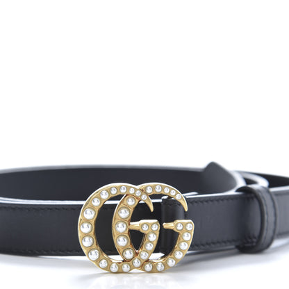Gucci Calfskin Pearl Double G 20mm Belt 85 34 Black Cream 3 of 6