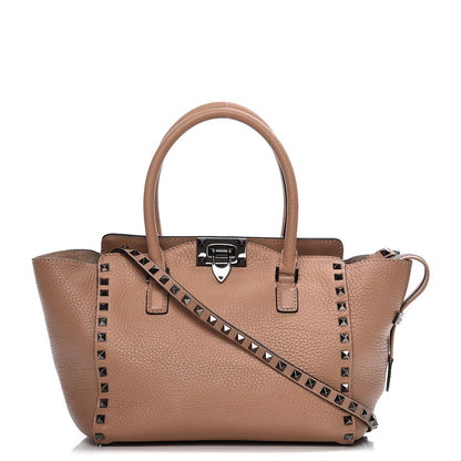 Valentino Garavani Pebbled Calfskin Small Rockstud Double Handle Tote Soft Noisette 1 of 9