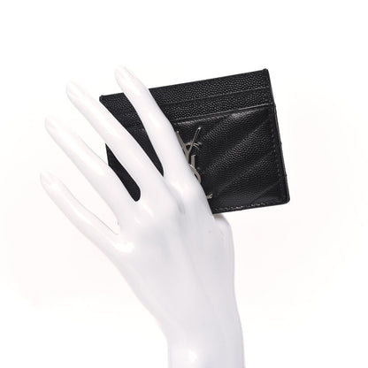 Saint Laurent Grain De Poudre Matelasse Chevron Monogram Credit Card Case Black 2 of 7