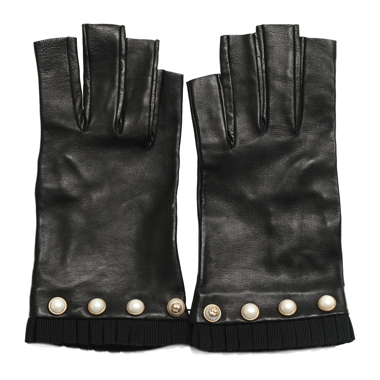 Nappa Pearl Fingerless Short Gloves 8 L Black