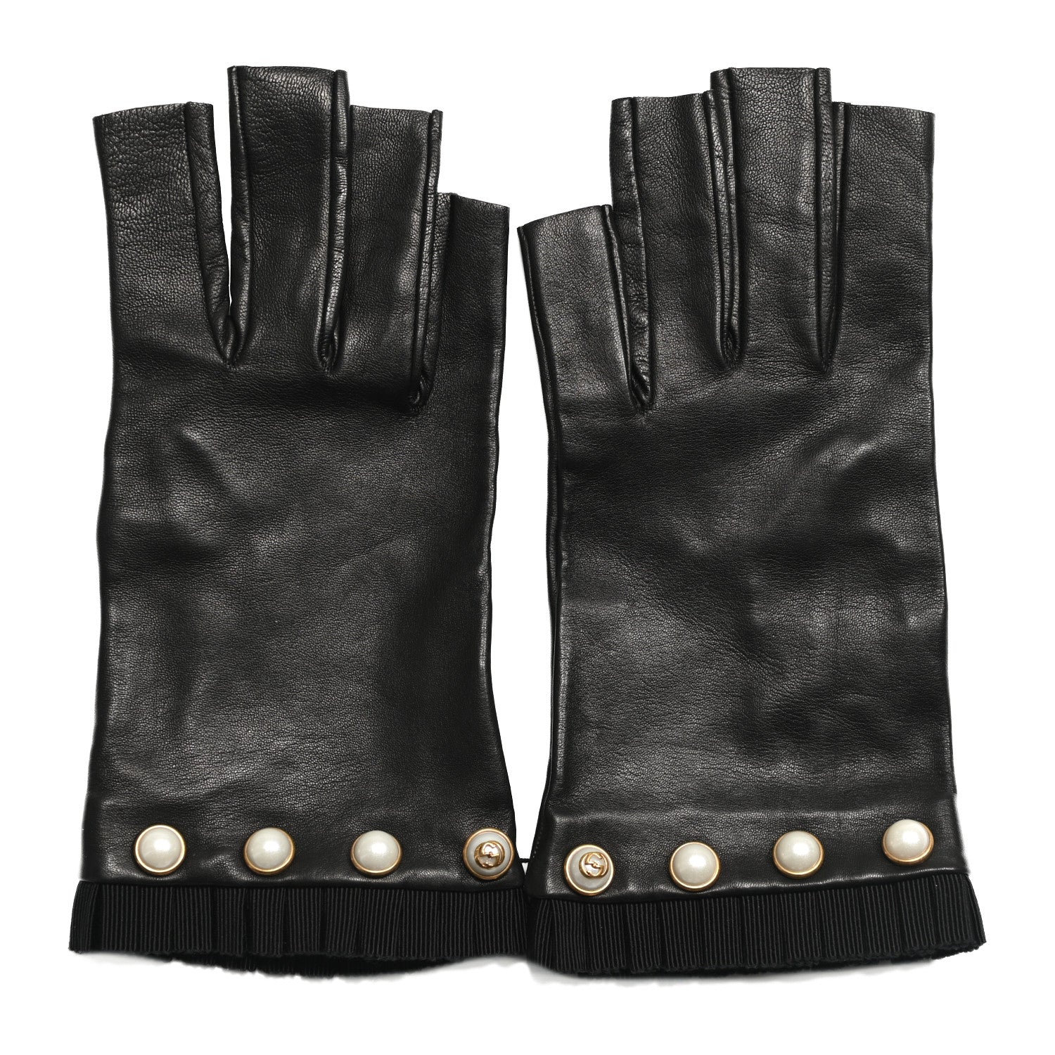 Gucci Nappa Pearl Fingerless Short Gloves 8 L Black 1 of 5