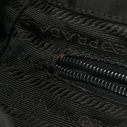 Prada Tessuto Nylon Crocodile Embossed Calfskin Cinch Backpack Black 9 of 12