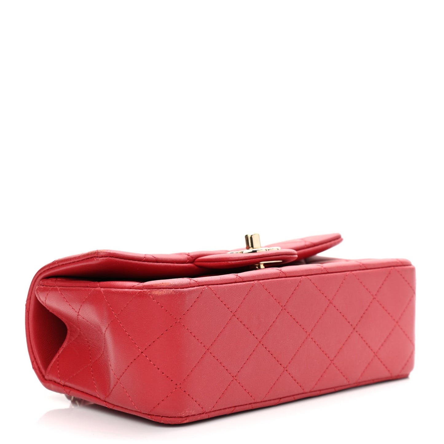 Lambskin Quilted Mini Top Handle Rectangular Flap Red