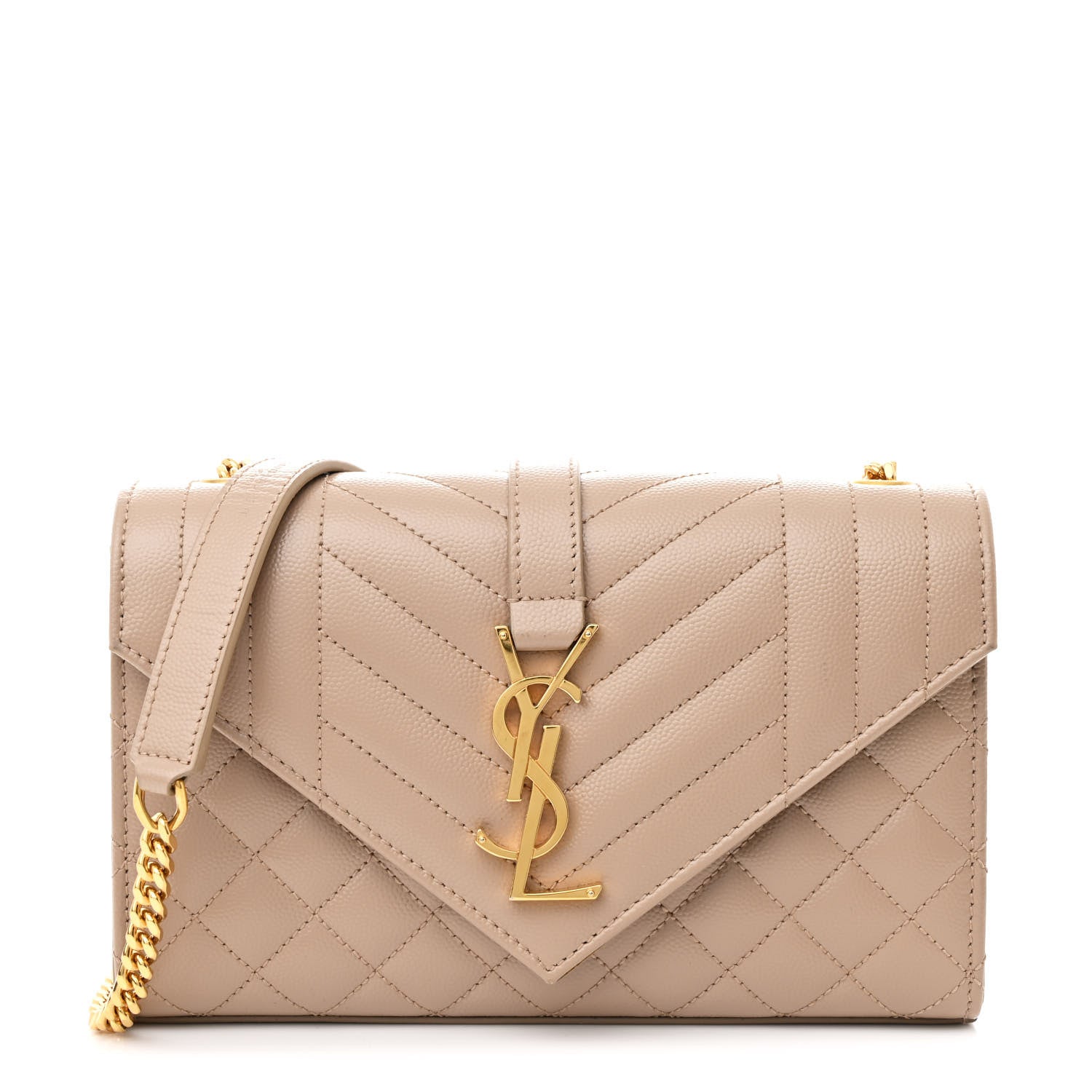 Saint Laurent Grain De Poudre Textured Mixed Matelasse Triquilt Small Monogram Satchel Dark Beige 1 of 11