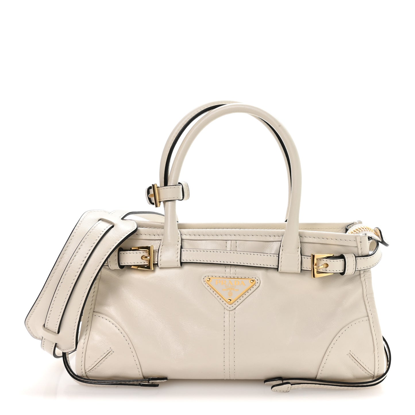 Glossy Calfskin Triangle Mini Bonnie Hand Bag White
