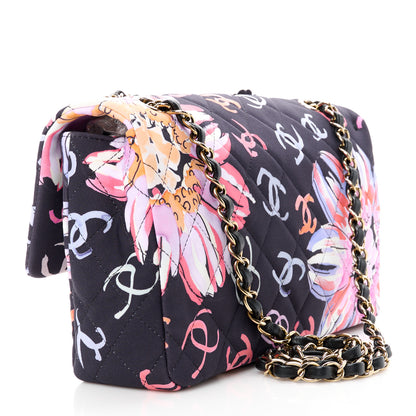 Chanel Printed Fabric Quilted Camellia Flap Black Multicolor 4 of 12