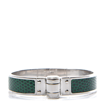 Hermes Lizard Charniere Cuir Narrow Hinged Bracelet S Vert Moyen 1 of 5