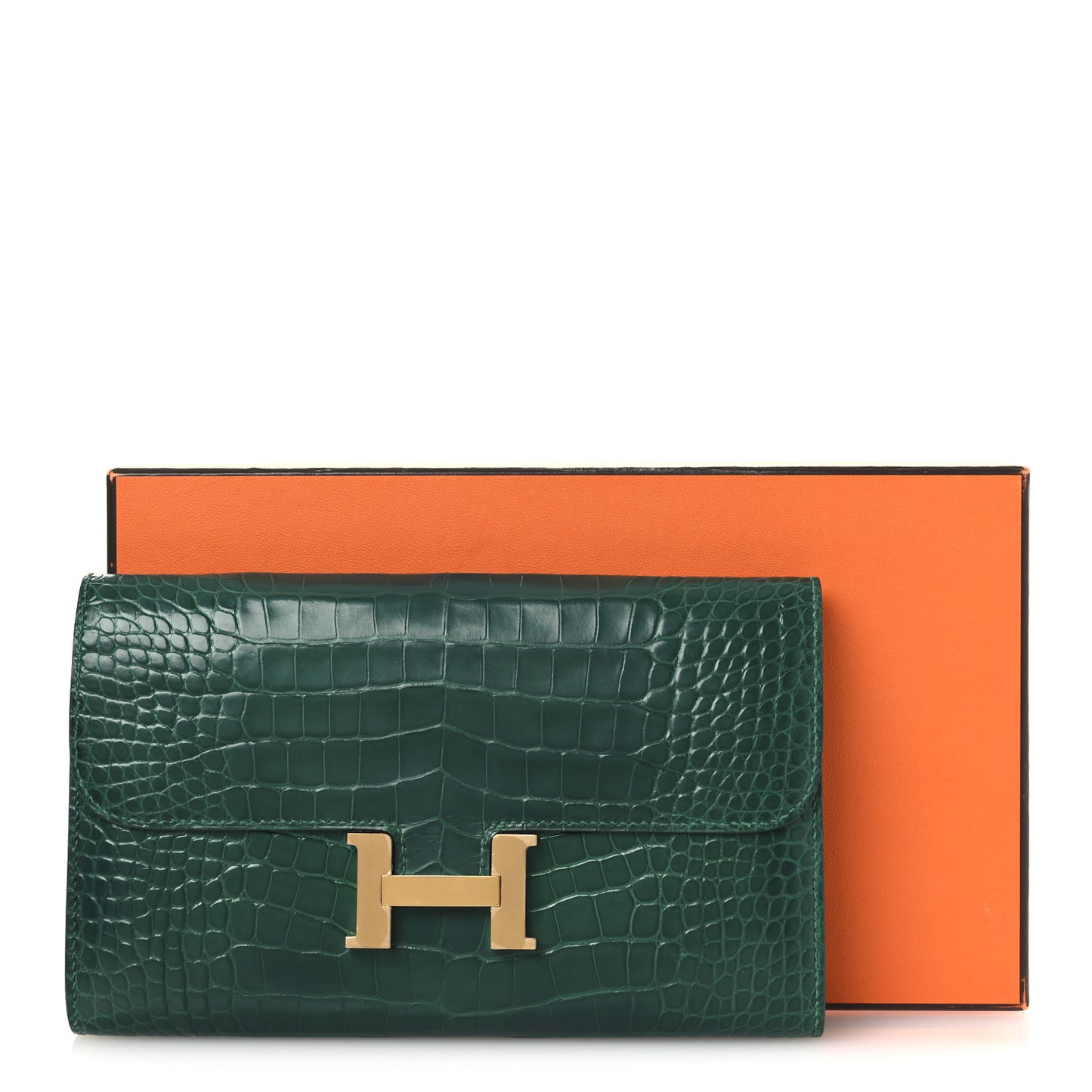 Shiny Alligator Constance Long Wallet Vert Emeraude