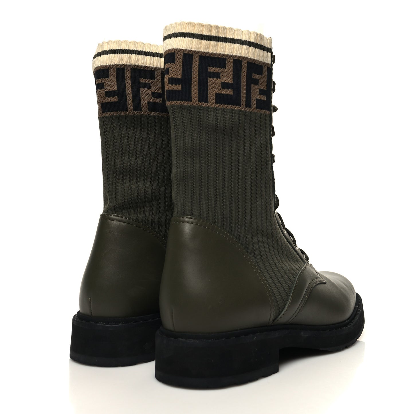 Vitello Stretch Fabric FF Rockoko Biker Boots 40.5 Military Oliva Tobacco Black