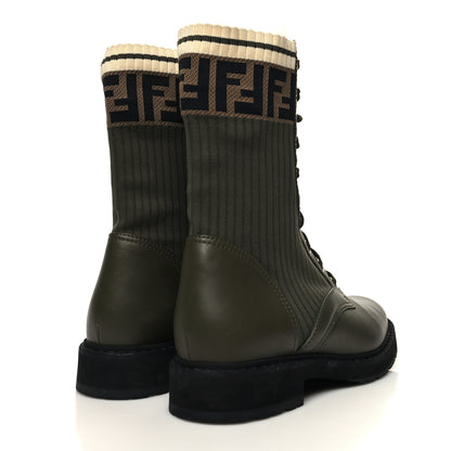 Fendi Vitello Stretch Fabric FF Rockoko Biker Boots 40.5 Military Oliva Tobacco Black 4 of 7