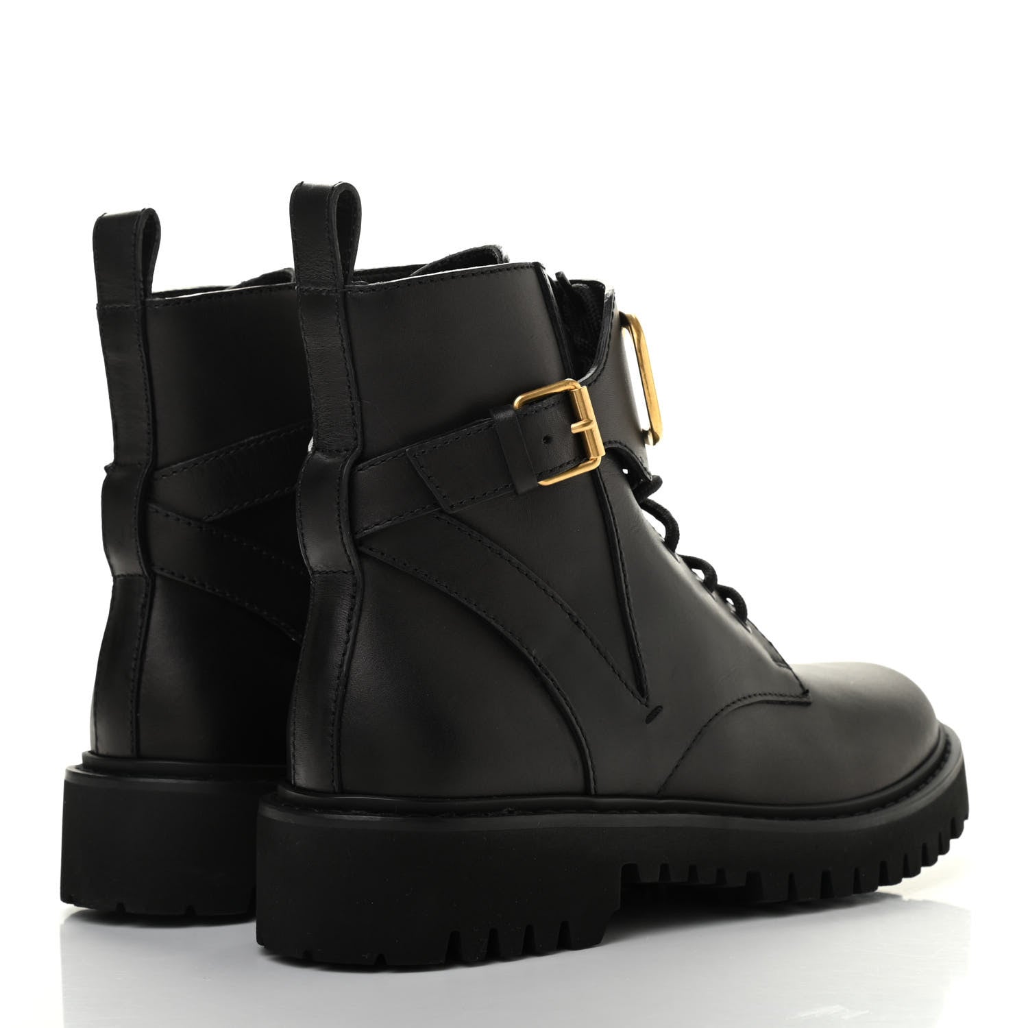 Valentino Garavani Calfskin Womens VLOGO 35mm Combat Boots 37.5 Black 4 of 15