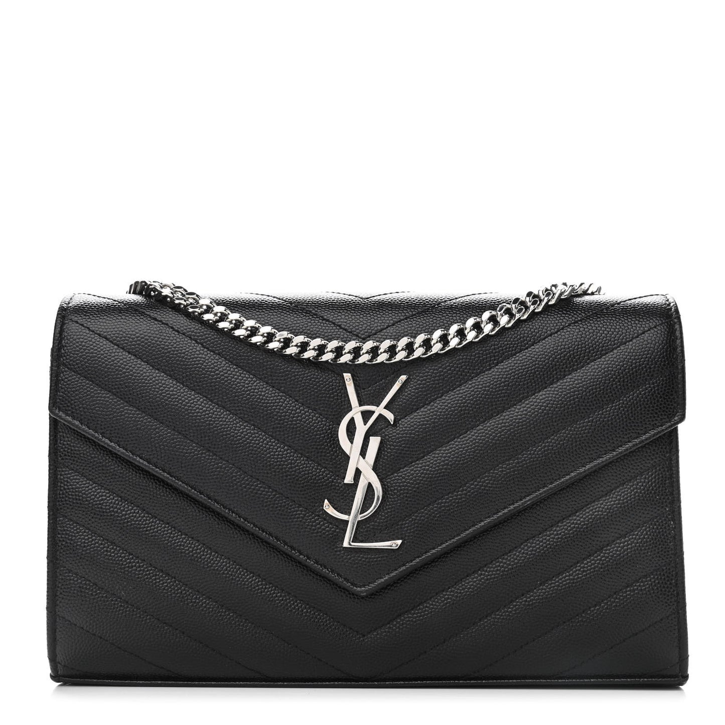 Grain De Poudre Matelasse Chevron Monogram Chain Wallet Black