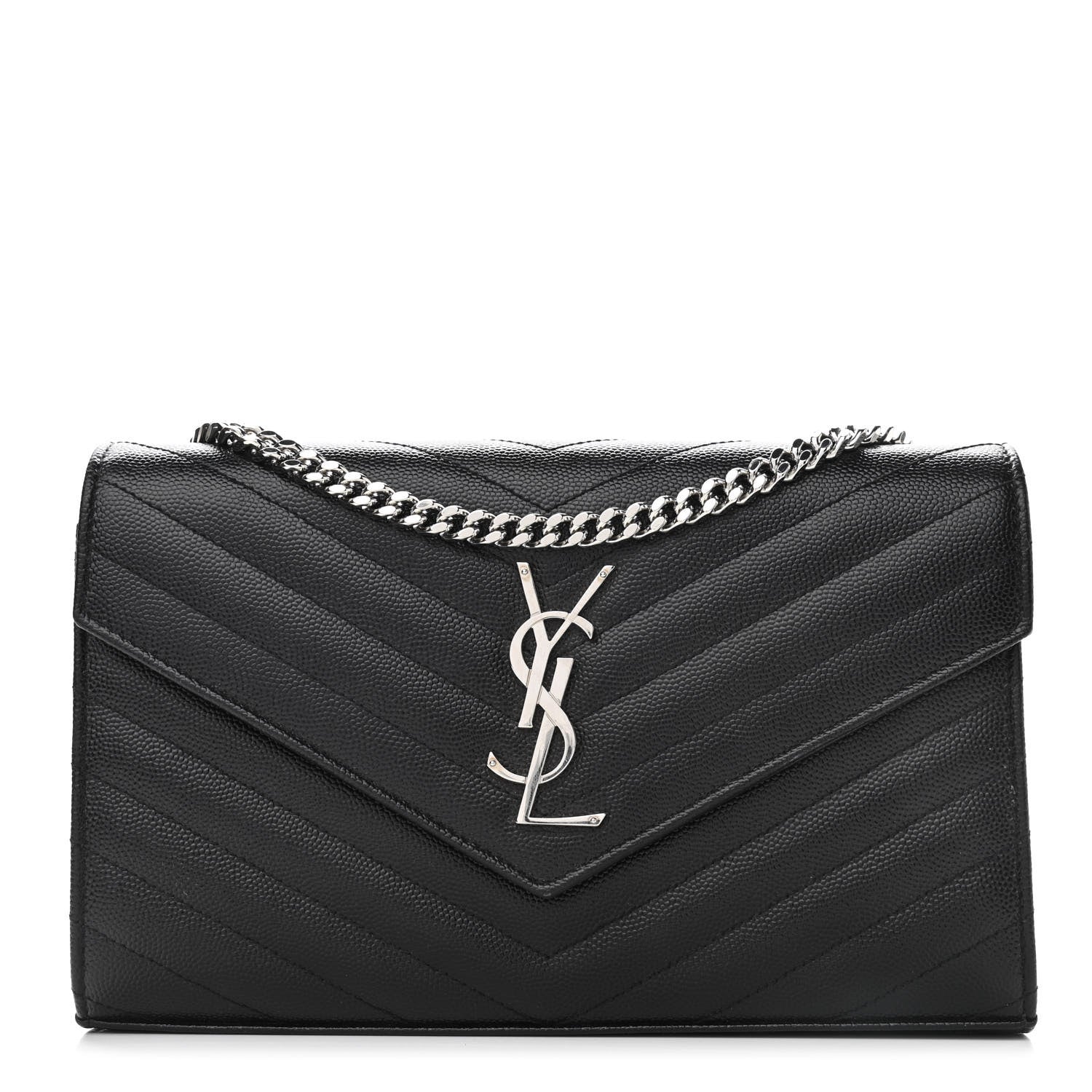 Saint Laurent Grain De Poudre Matelasse Chevron Monogram Chain Wallet Black 1 of 9
