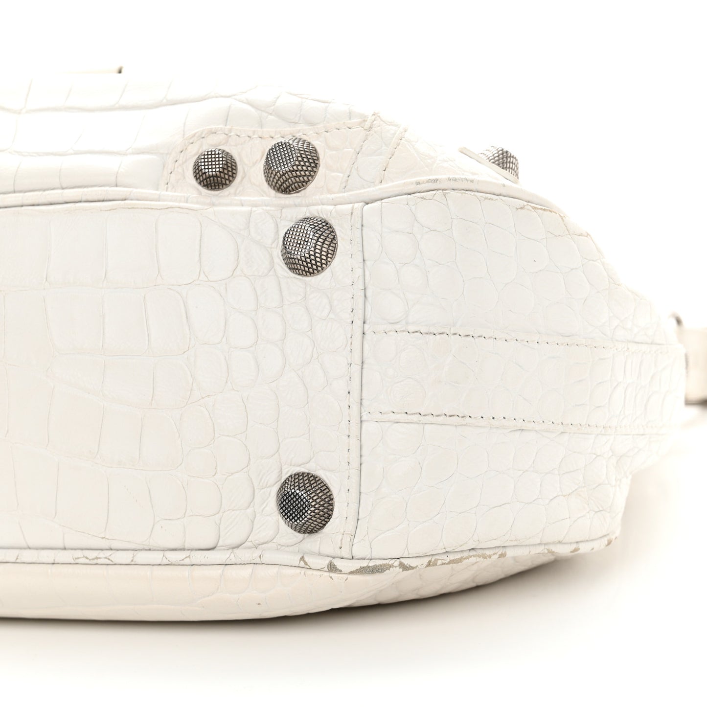 Extra Supple Calfskin Crocodile Embossed Medium Le Cagole Shoulder Bag White