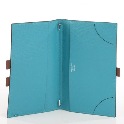 Hermes Chevre Mysore Bi Color Vision Agenda Chocolate Turquoise 5 of 11