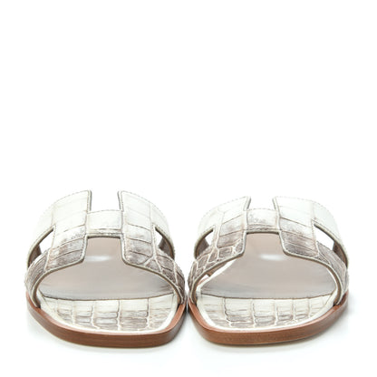 Hermes Matte Niloticus Crocodile Himalaya Oran Sandals 38 Blanc 2 of 11