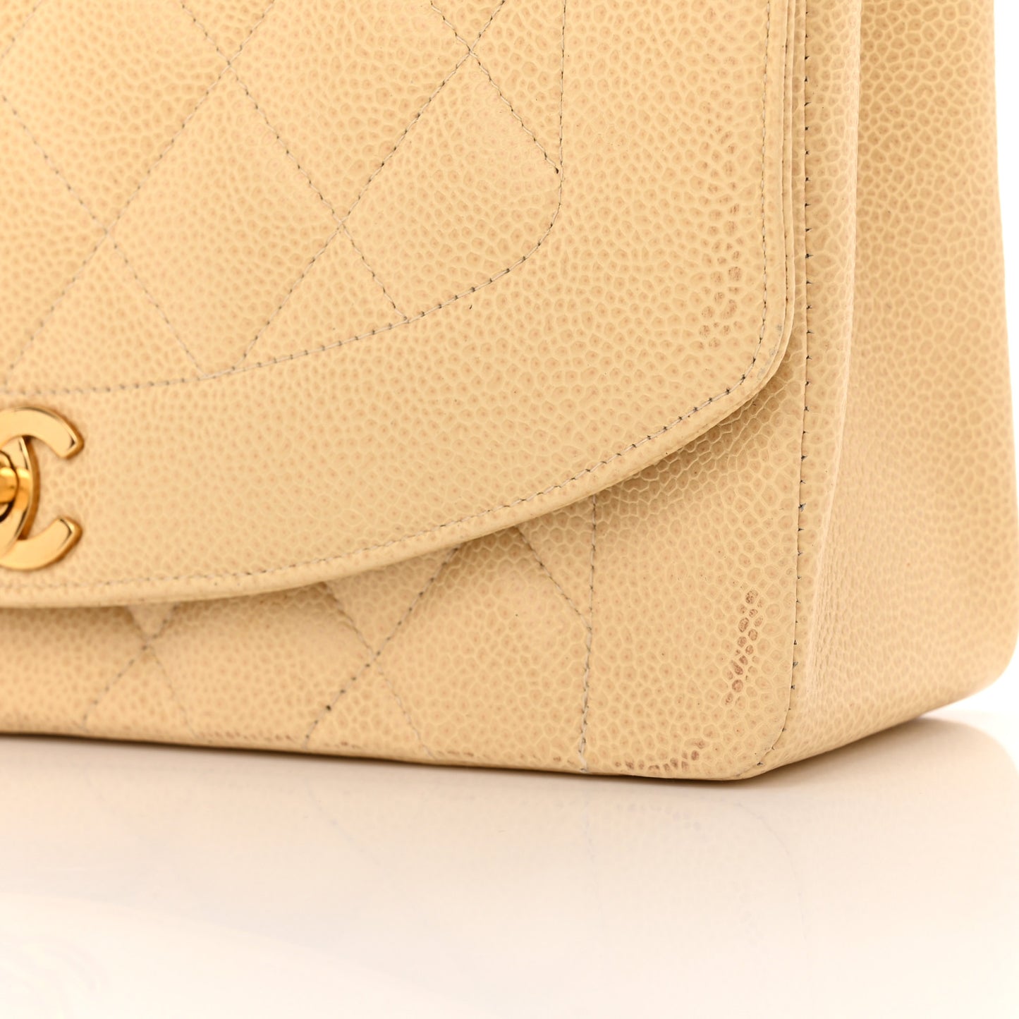 Caviar Quilted Medium Single Flap Beige