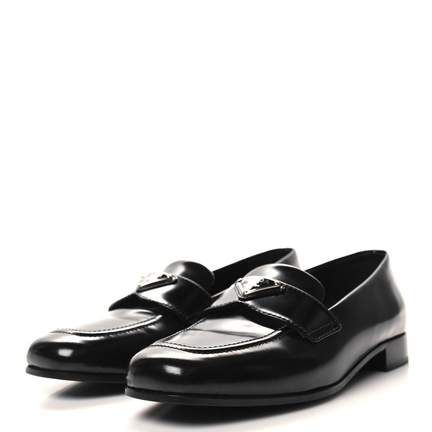 Spazzolato Metal Triangle Logo Loafers 38 Black