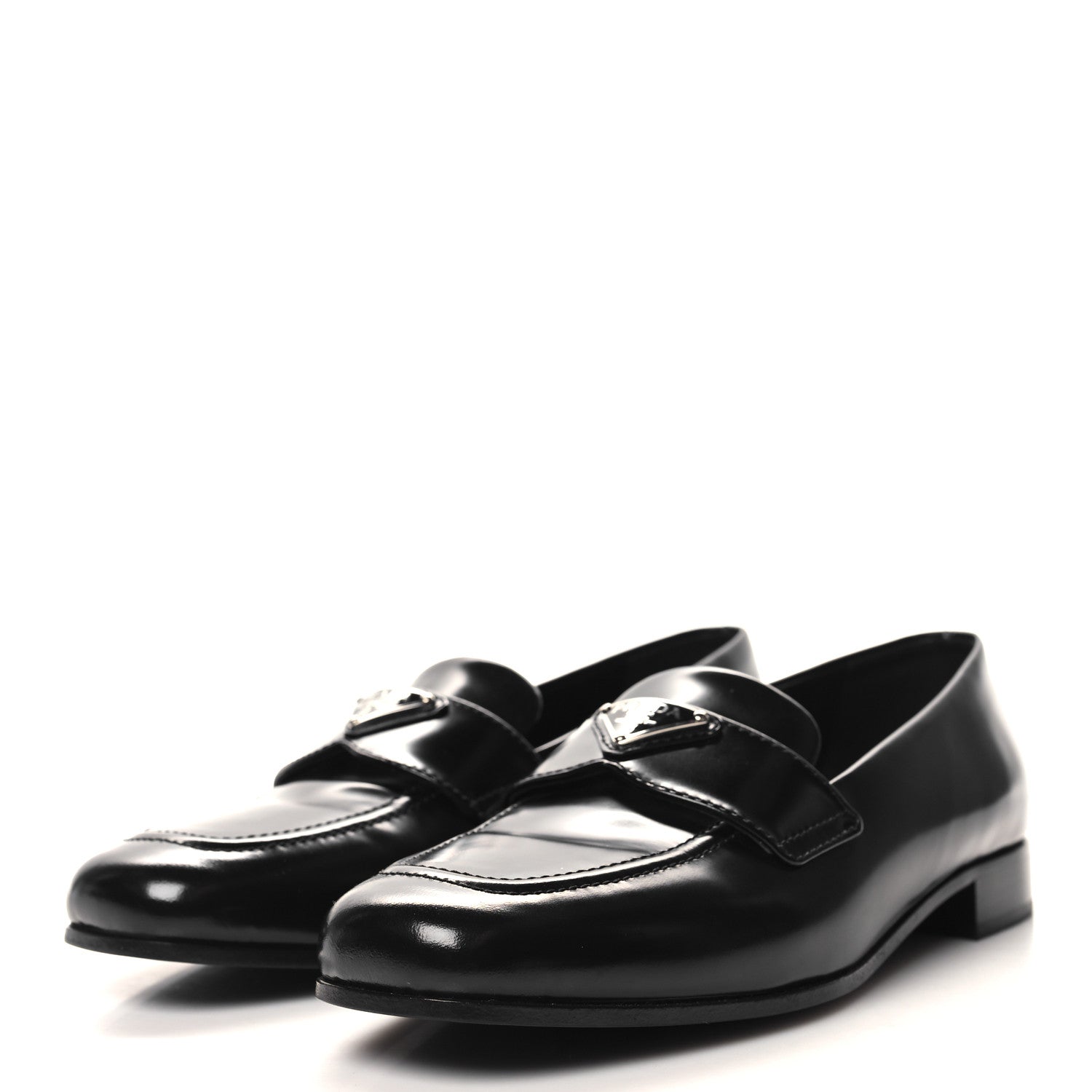 Prada Spazzolato Metal Triangle Logo Loafers 38 Black 3 of 8