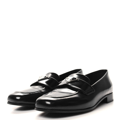 Prada Spazzolato Metal Triangle Logo Loafers 38 Black 3 of 8