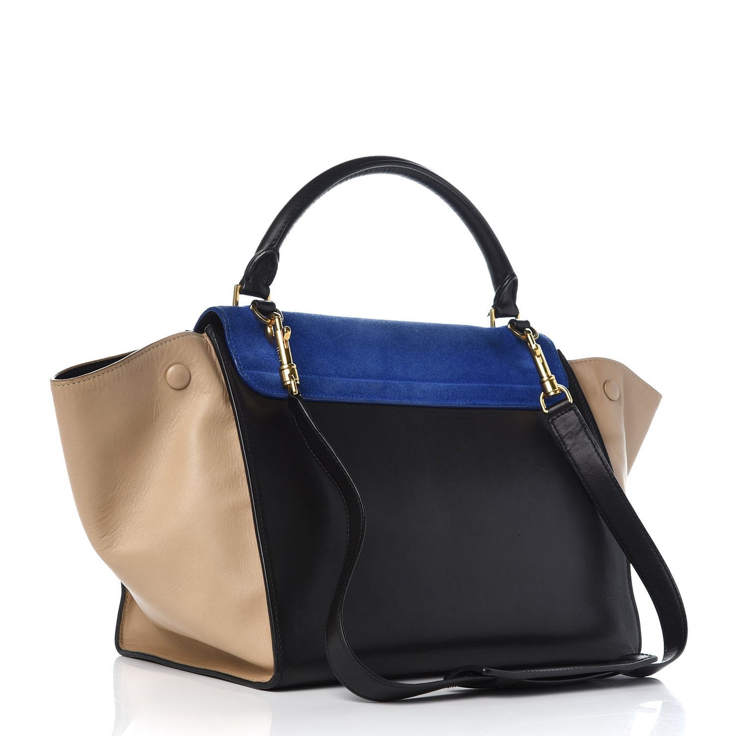 Smooth Calfskin Suede Medium Tri-Color Trapeze Royal Blue