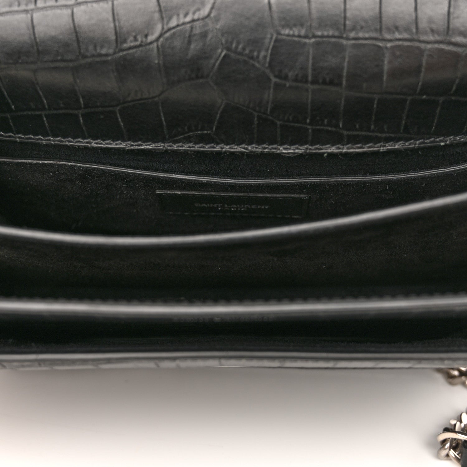 Saint Laurent Calfskin Crocodile Embossed Medium Monogram Sunset Black 11 of 14