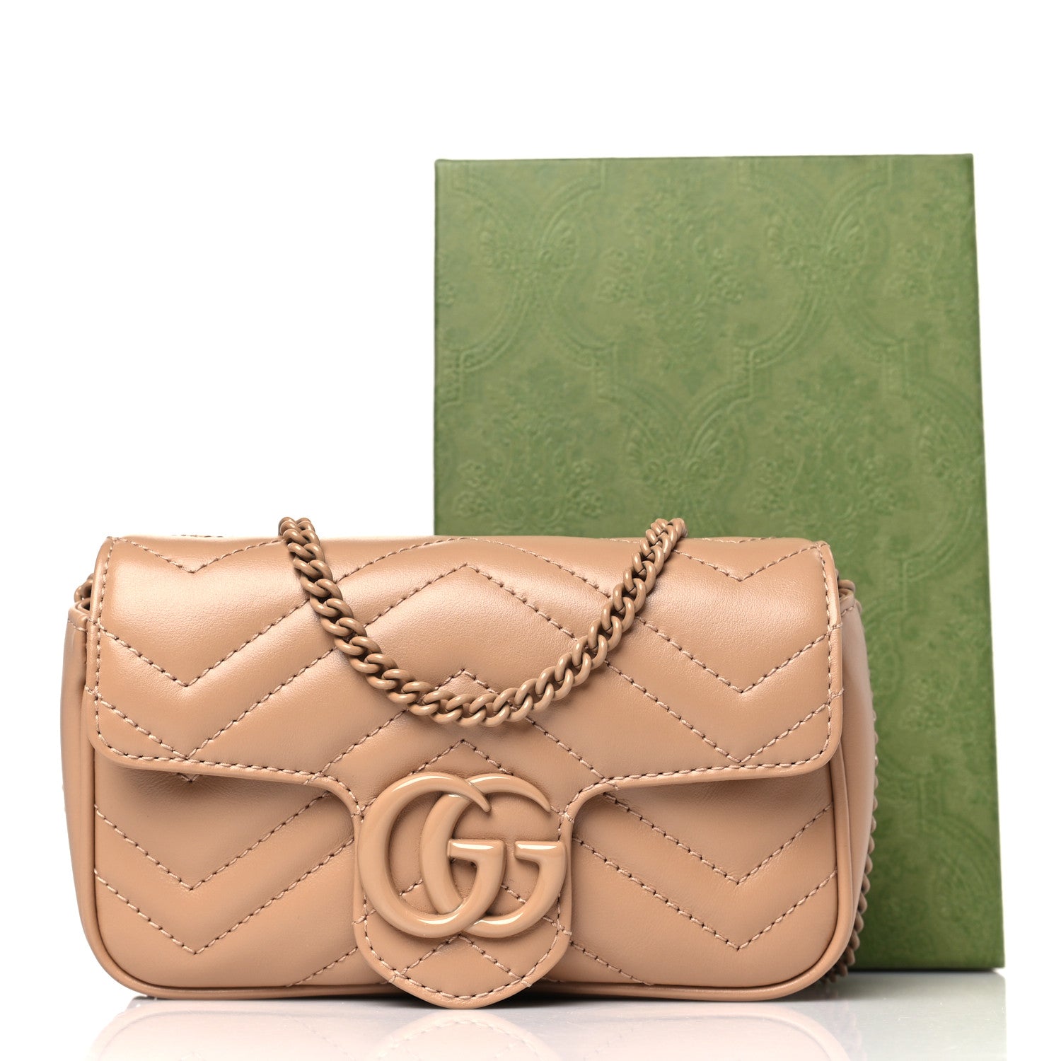 Gucci Calfskin Matelasse Monochrome Super Mini GG Marmont Shoulder Bag Camelia 10 of 10