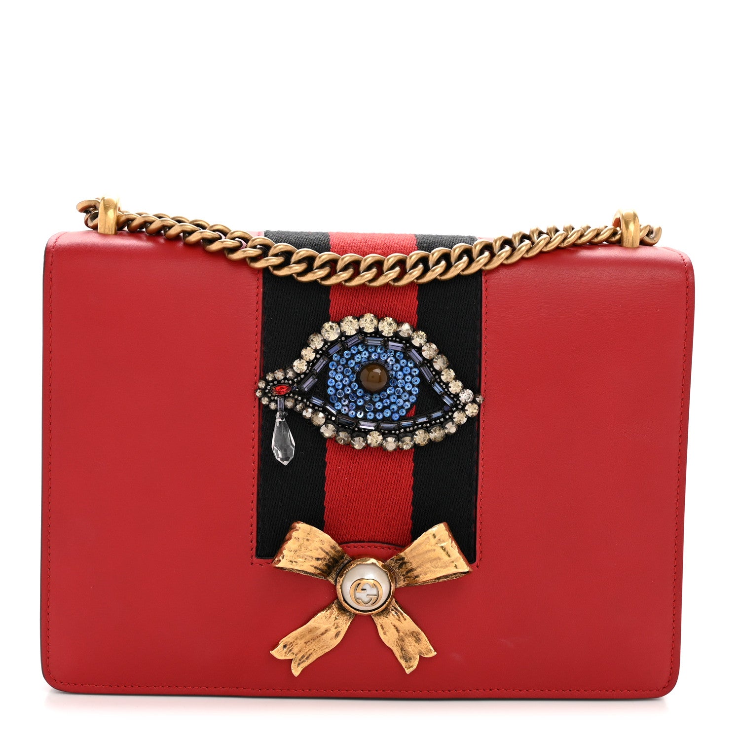 Gucci Calfskin Web Medium Peony Chain Shoulder Bag Red 1 of 13