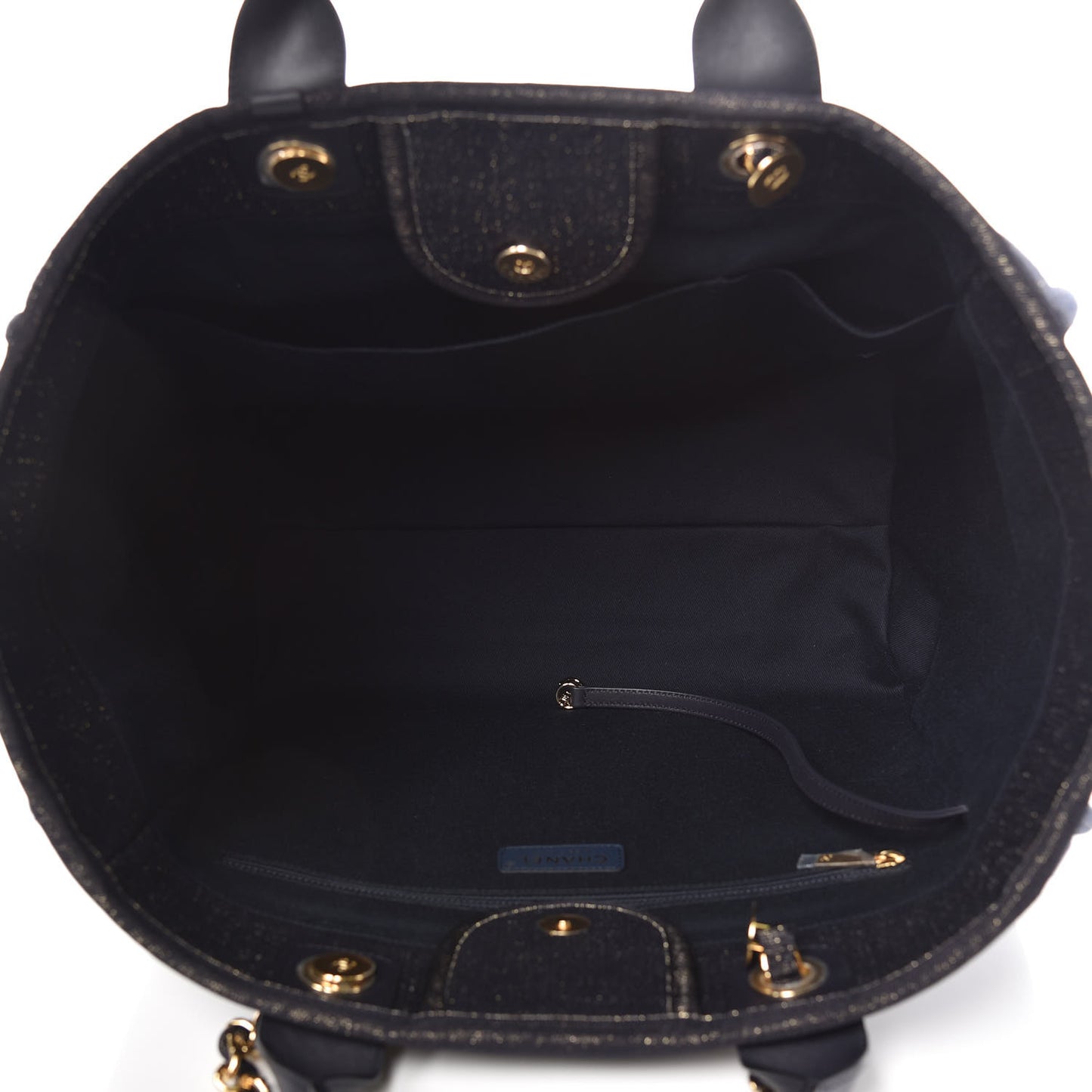 Lurex Canvas Medium Deauville Tote Navy Blue Gold